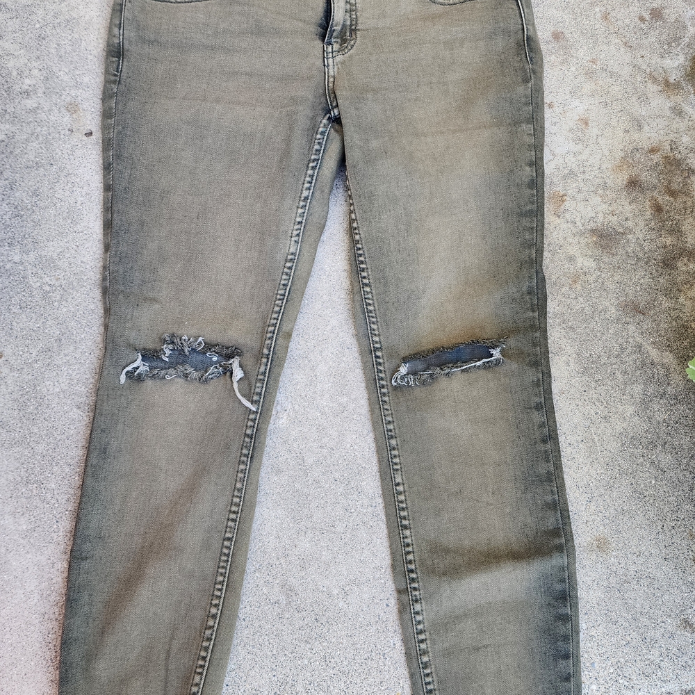 Free People Khaki Distressed Skinny Jeans